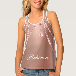 Monogram Rose Gold Pearls Diamonds Bling Glam  Tank Top