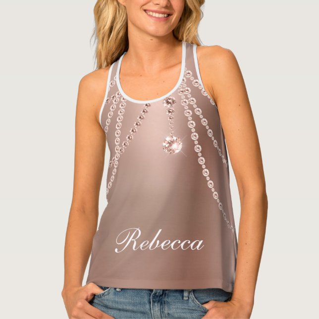 Monogram Rose Gold Pearls Diamonds Bling Glam  Tank Top (Front)