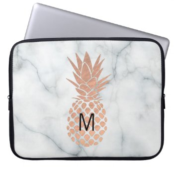 Monogram Rose Gold Pineapple On Marble Laptop Sleeve by paesaggi at Zazzle