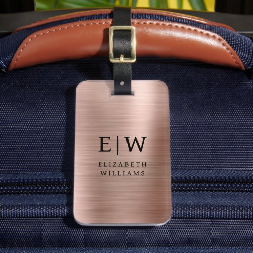Monogram Rose Gold Pink Brushed Metallic Elegant Luggage Tag