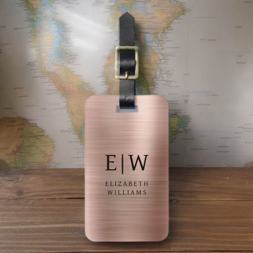 Monogram Rose Gold Pink Brushed Metallic Elegant Luggage Tag