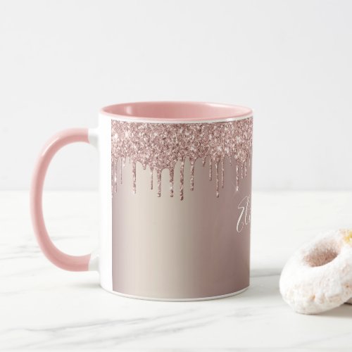 Monogram Rose Gold Pink Dripping Glitter Coffee  Mug