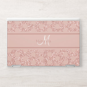 Monogram Rose Gold Pink Glitter Girly Polka Dot Mo HP Laptop Skin