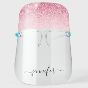 Monogram Rose Gold Pink Glitter Salon Face Shield