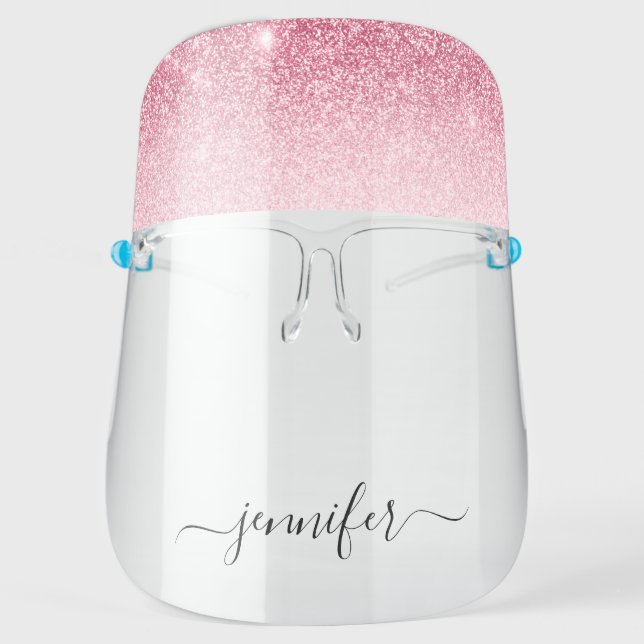 Monogram Rose Gold Pink Glitter Salon Face Shield (Front)