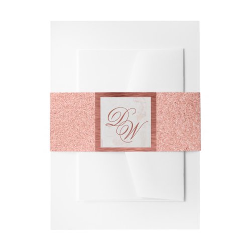Monogram Rose Gold Pink Marble Glitter Elegant Invitation Belly Band