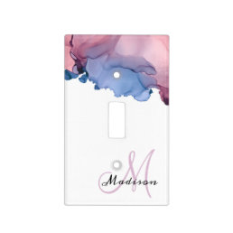 Monogram Rose gold Pink Purple Watercolor  Light Switch Cover