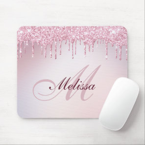 monogram rose gold purple glitter mouse pad