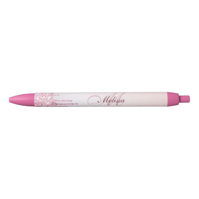 monogram rose gold purple glitter  pen (Front)