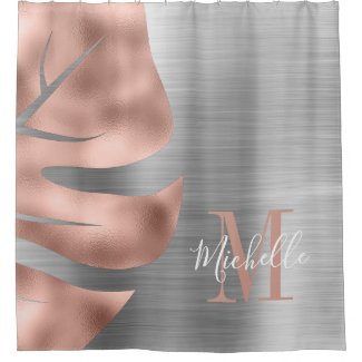 Monogram Rose Gold Silver Brushed Metal Palm Leaf