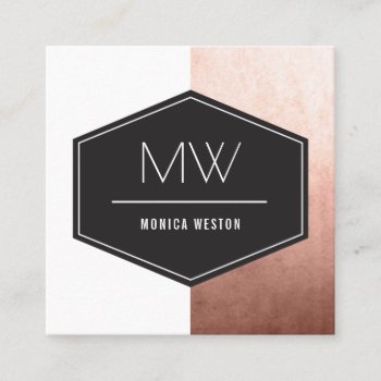 Monogram Rose Gold Square Business Card by charmingink at Zazzle
