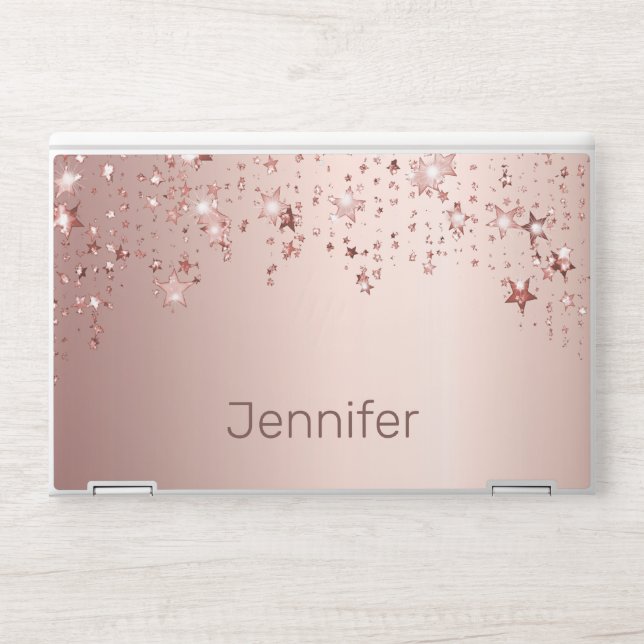 Monogram rose gold stars pink modern elegant HP laptop skin (Front)