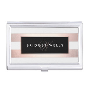 Monogram Rose Gold Striped Case For Business Cards