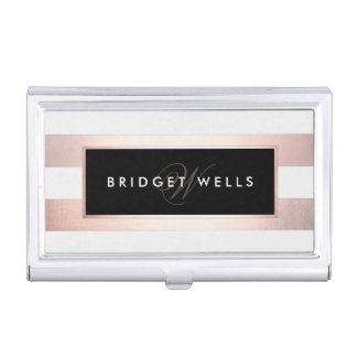 Monogram Rose Gold Striped Case For Business Cards