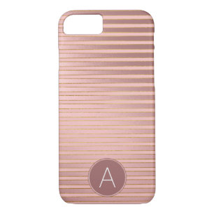 Monogram Rose Gold Striped Pattern with Initial iPhone 8/7 Case