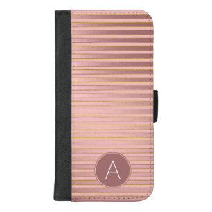Monogram Rose Gold Striped Pattern with Initial iPhone 8/7 Plus Wallet Case