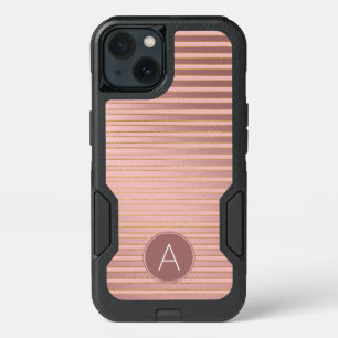 Monogram Rose Gold Striped Pattern with Initial iPhone 13 Case
