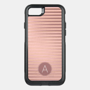 Monogram Rose Gold Striped Pattern with Initial OtterBox Commuter iPhone SE/8/7 Case