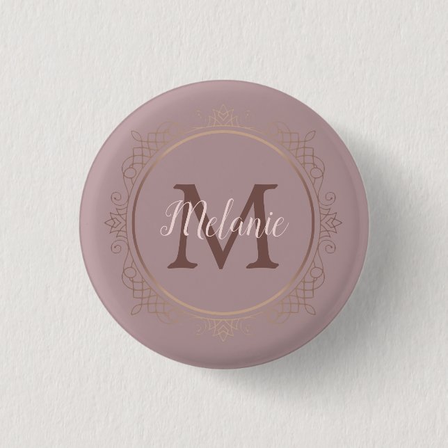 Monogram Rose Gold Template Elegant Modern Button (Front)
