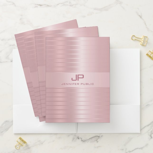 Monogram Rose Gold Template Elegant Trendy Modern Pocket Folder (In Situ)