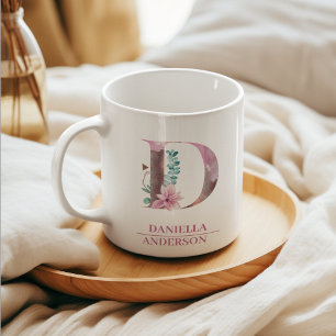 Monogram Rose Gold Watercolor Flower Letter D Coffee Mug