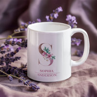 Monogram Rose Gold Watercolor Flower Letter S