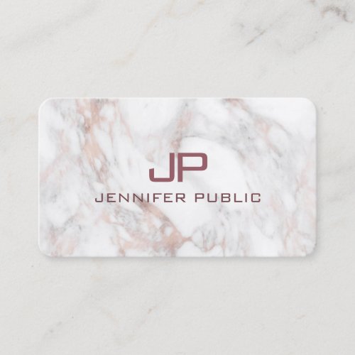 Monogram Rose Gold White Marble Modern Template Business Card