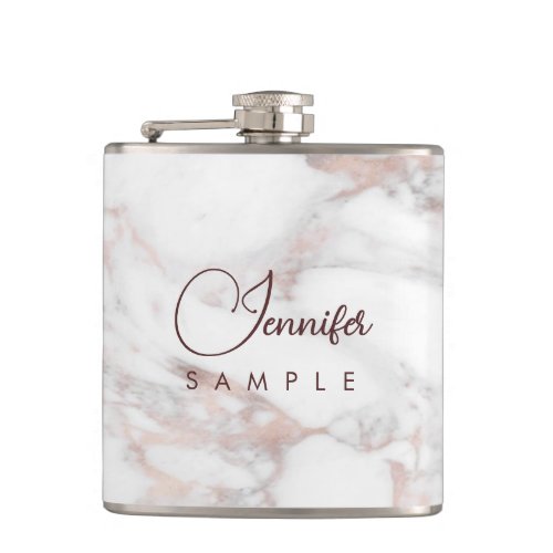 Monogram Rose Gold White Marble Template Best Flask