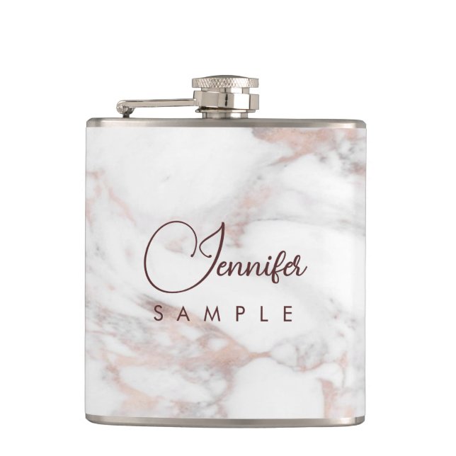 Monogram Rose Gold White Marble Template Best Flask (Front)