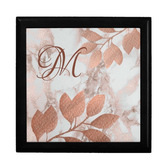 Monogram Rose Gold Wooden Jewelry Keepsake Box (Front)