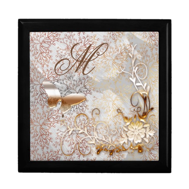 Monogram Rose Gold Wooden Jewelry Keepsake Box (Front)