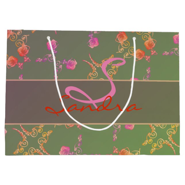 Monogram Rose Heart and Purple Moss   Large Gift Bag (Back)