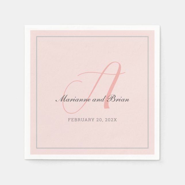 Monogram Rose Pink, Blush, and Dove Gray Napkins (Front)