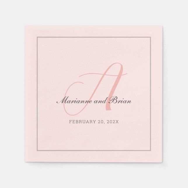 Monogram Rose Pink, Blush, and Dove Gray Napkins (Front)