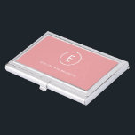 Monogram Rose Pink Feminine Girly Minimal Initial Business Card Case<br><div class="desc">A simple monogram design with modern typography in white on a blush pink background. The design features a single initial monogram with a minimalist round circle border. The text can easily be customized to suit your needs for the perfectly custom gift or stationery accessory!</div>