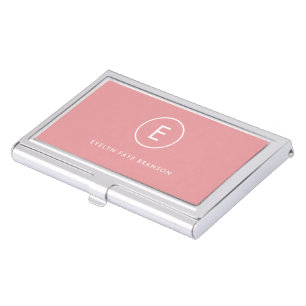 Monogram Rose Pink Feminine Girly Minimal Initial Business Card Case