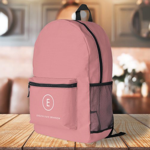 Monogram Rose Pink Feminine Girly Minimal Initial Printed Backpack