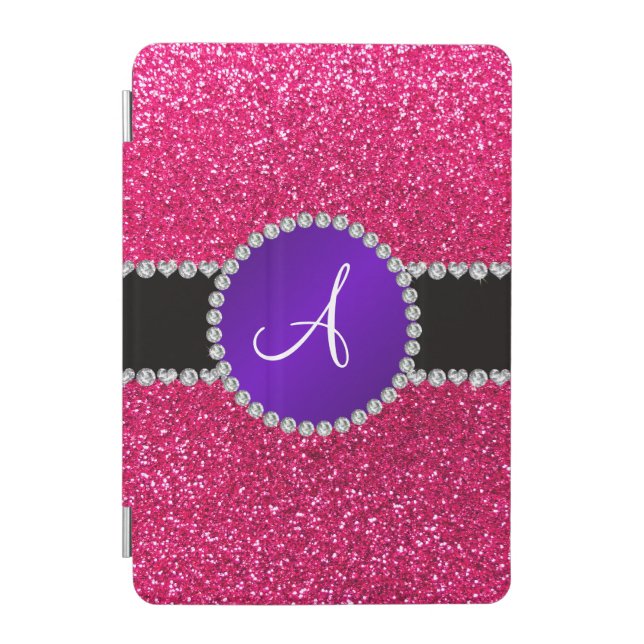 Monogram rose pink glitter purple diamond circle iPad mini cover (Front)