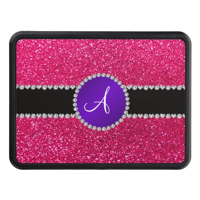 Monogram rose pink glitter purple diamond circle tow hitch cover (Front)