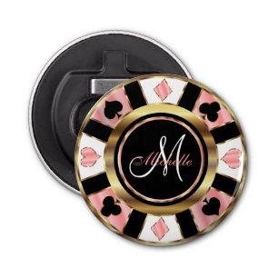 Monogram  Rose Poker Chip Design  Bottle Opener