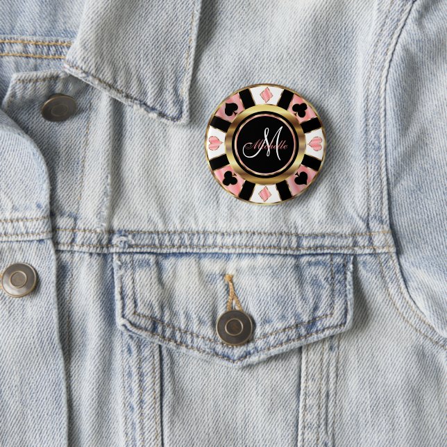 Monogram  Rose Poker Chip Design Button (In Situ)