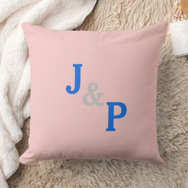 Monogram Rose Quartz Blue Pastels Wedding Pillow (Blanket)