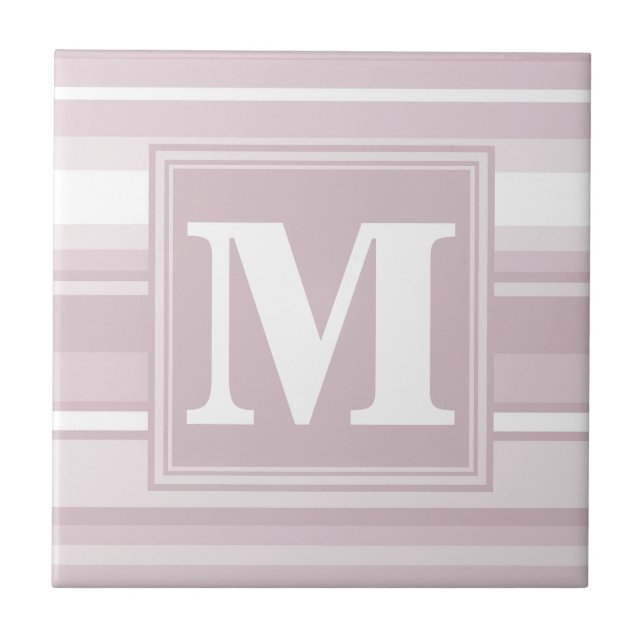 Monogram rose quartz stripes ceramic tile (Front)