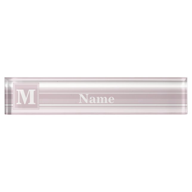 Monogram rose quartz stripes desk name plate (Front)