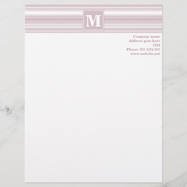 Monogram rose quartz stripes letterhead (Front)