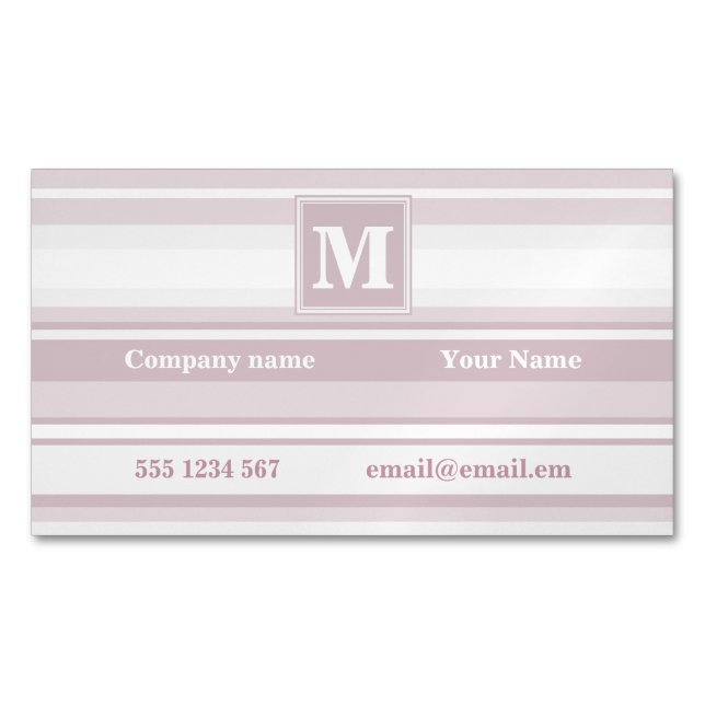 Monogram rose quartz stripes magnetic business card (Front)