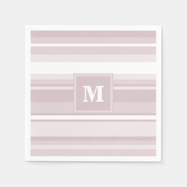 Monogram rose quartz stripes paper napkins (Front)