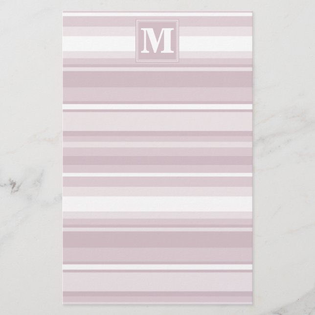 Monogram rose quartz stripes stationery (Front)