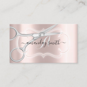 Monogram Rose Silver Scissors Hairdresser Framed Business Card