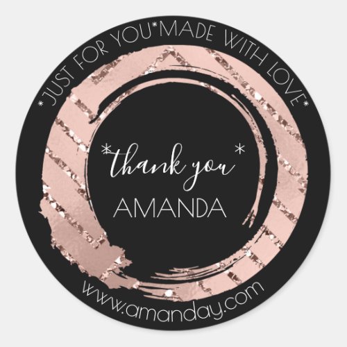 Monogram Rose Thank You Web Boutique Black VIP Classic Round Sticker